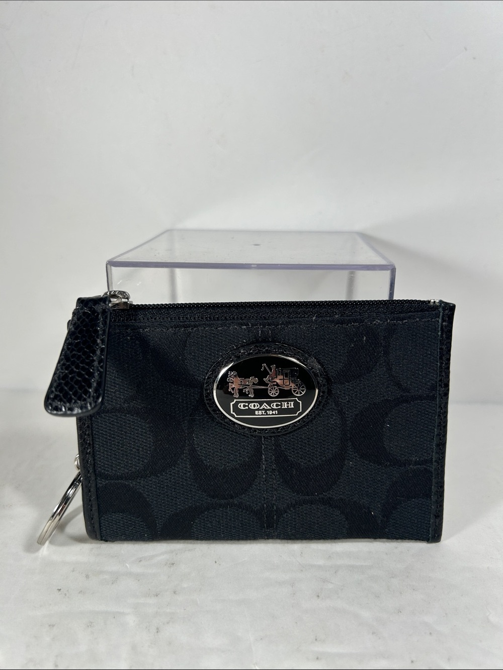 Coach Canvas Logo Card Wallet With Keychain Black C. Great condition.